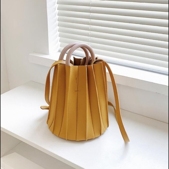 Handbags - Orange Mini Bag with Cylindrical Shape and Pleated Design